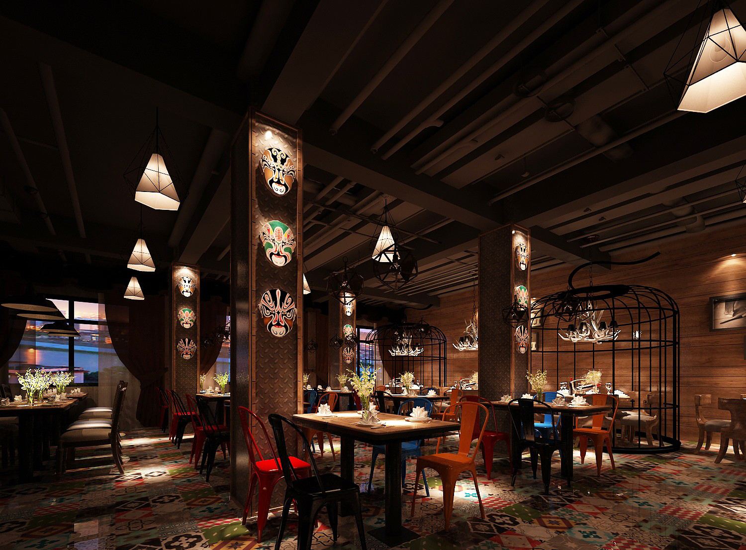  中国戏曲元素餐厅装修(图文)